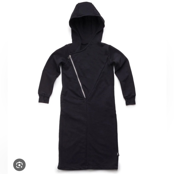 Nununu aviator black sweatshirt maxi dress girls 10-11 hooded zipper goth plain - Picture 1 of 9
